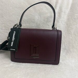 Karl Lagerfeld Burgundy Leather Top-Handle Satchel